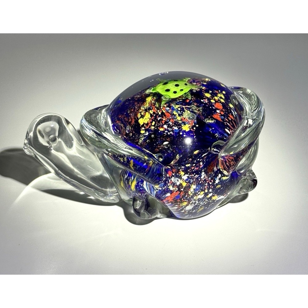 Glass Turtle Paperweight With Baby Turtle Aquarium Scene Inside